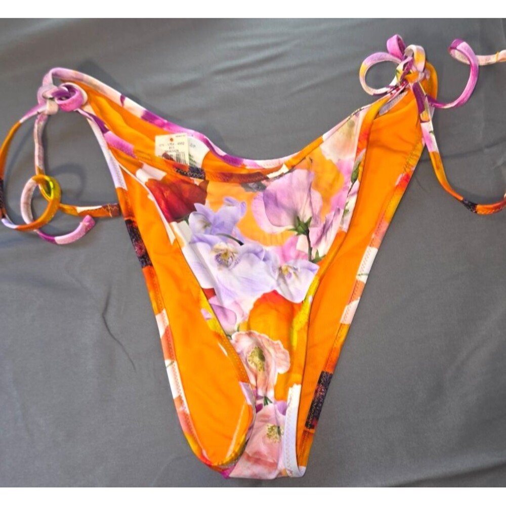 Aerie Orange Floral Swim Bathing Suit Bottom Cheekiest New Small S
